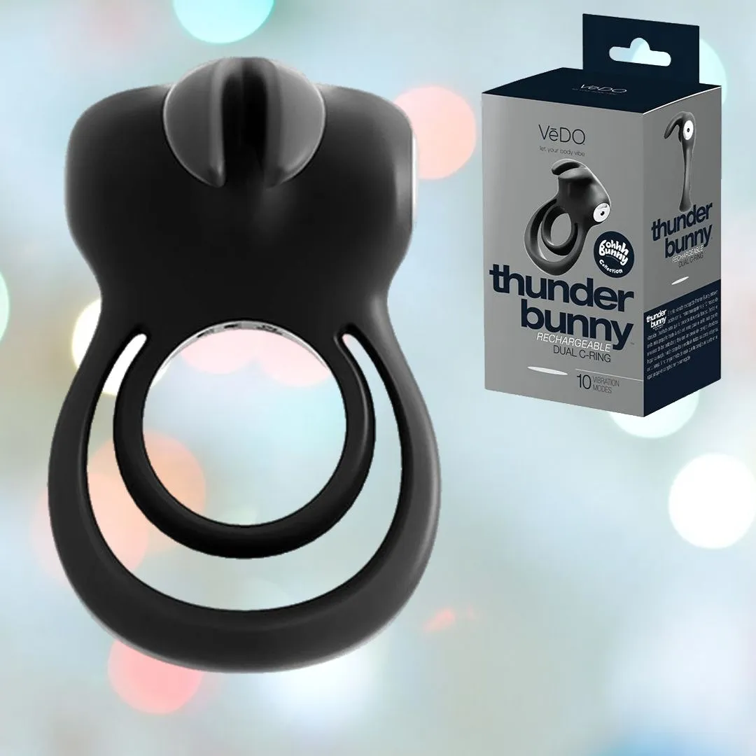 Vedo Thunder Bunny Dual Cock Ring - Black Pearl
