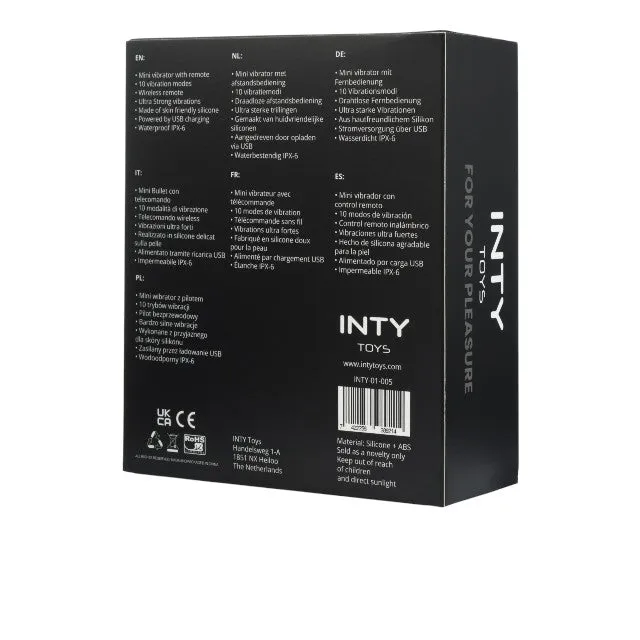 Vibrator bullet INTY TOYS PULSE. pentru clitoris. control prin telecomandă. 10 funcții de vibrații ultra-puternice. silențios. negru