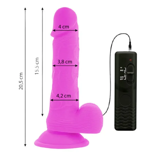 Vibrator DIVERSIA Flexible Vibrating Dildo. control prin telecomandă. design realist cu bază cu ventuză. 20.5 cm. mov