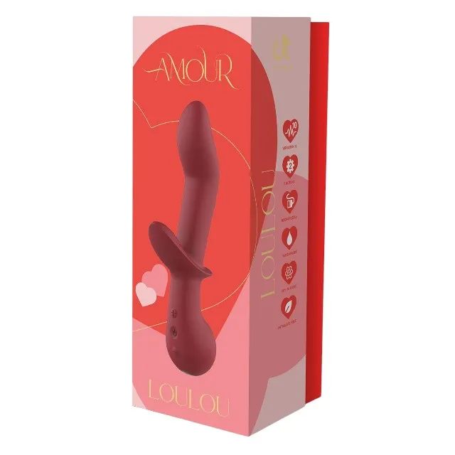 Vibrator DREAMTOYS Amour Loulou. pentru stimularea clitorisului și punctului G. 10 funcții de vibrație. lungime 21.7 cm. roșu