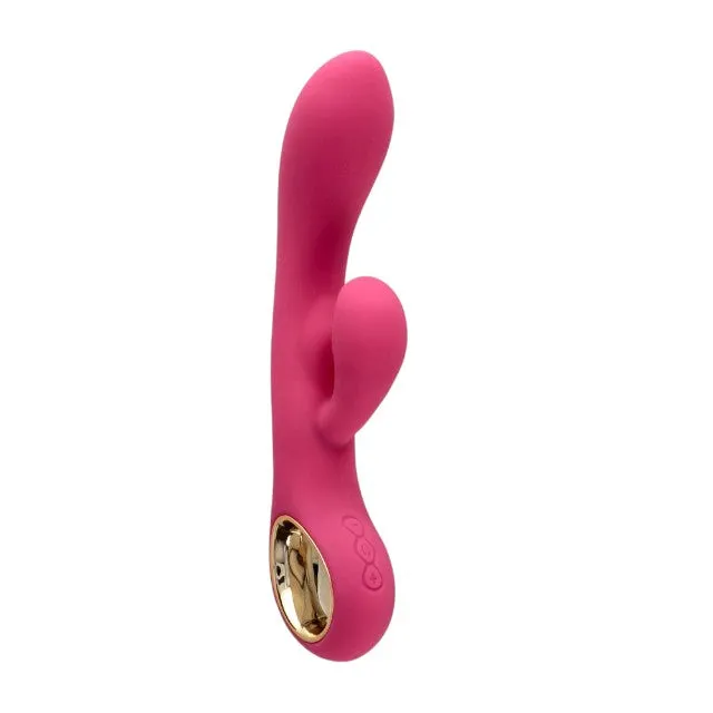 Vibrator rabbit TOYZ4LOVERS Handy G-Double Touch Grip. pentru clitoris și punctul G. 10 funcții de vibrație. 18.8 cm. roz cu auriu