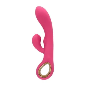 Vibrator rabbit TOYZ4LOVERS Handy G-Double Touch Grip. pentru clitoris și punctul G. 10 funcții de vibrație. 18.8 cm. roz cu auriu