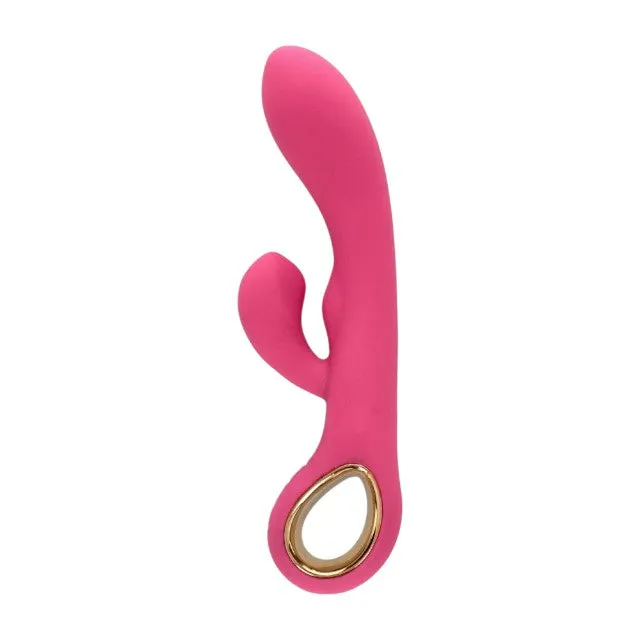 Vibrator rabbit TOYZ4LOVERS Handy G-Double Touch Grip. pentru clitoris și punctul G. 10 funcții de vibrație. 18.8 cm. roz cu auriu