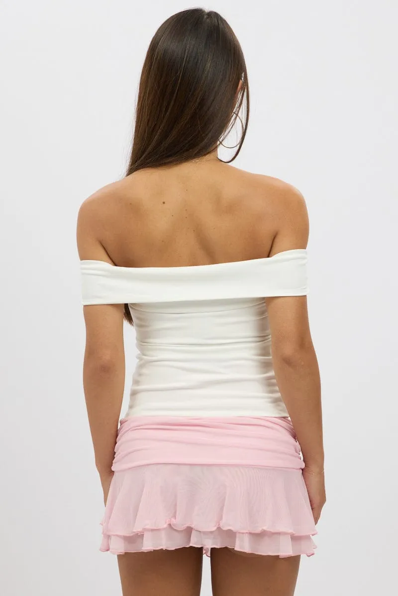 White Off Shoulder Top Twisted Bust