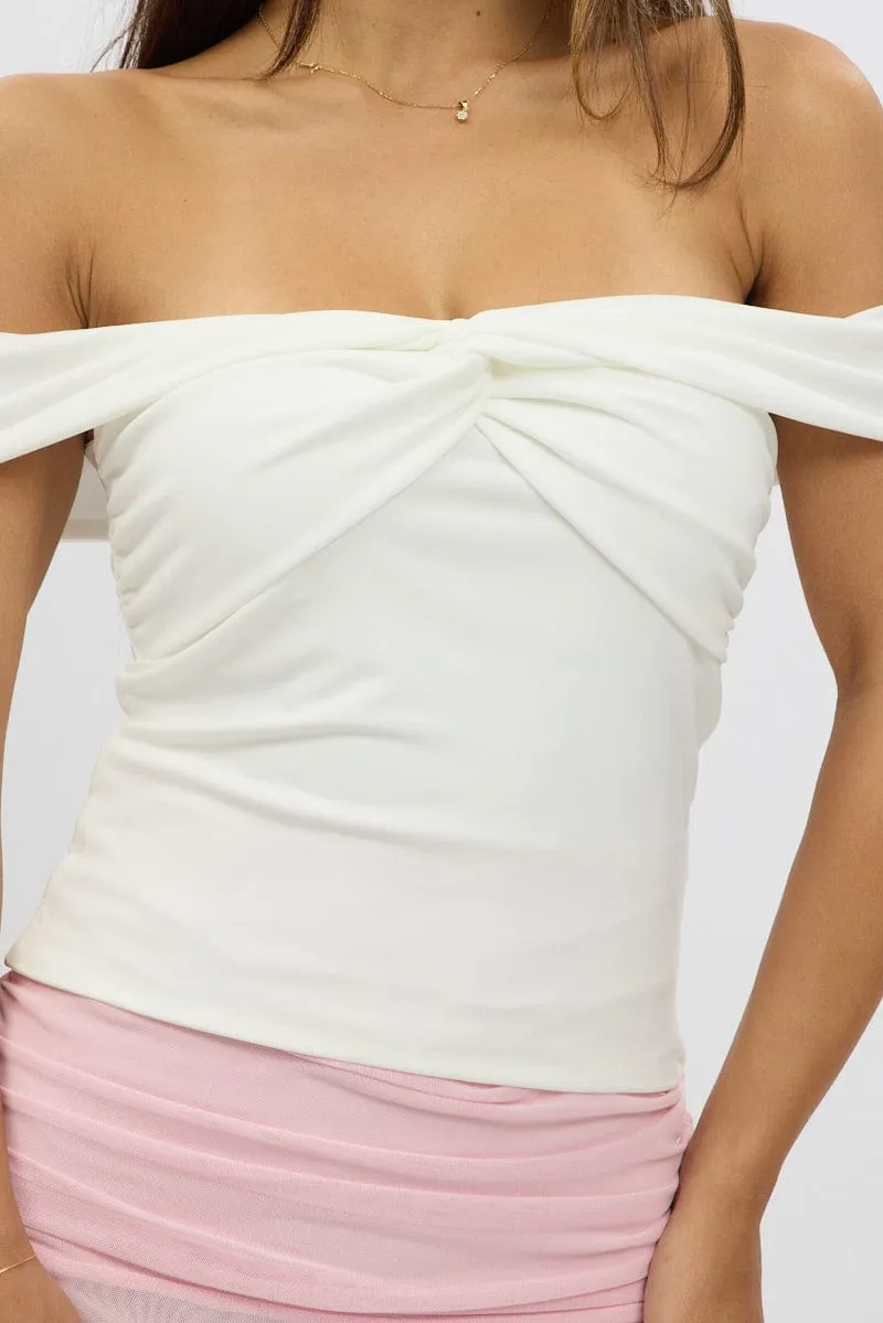 White Off Shoulder Top Twisted Bust