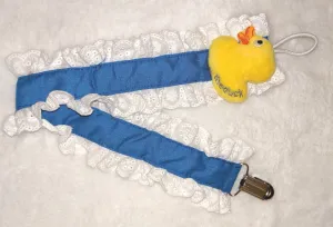Yellow Duck Blue Plush Ruffle Deluxe Pacifier Clip